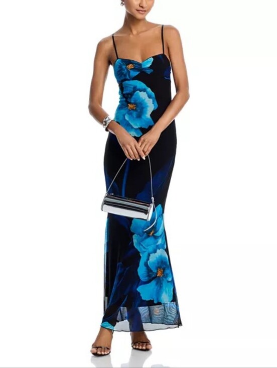 Aqua Dresses & Skirts - NWT AQUA Blue Floral Mesh Maxi Dress Size Small Bloomingdale's Exclusive